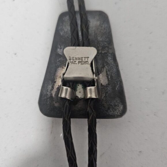 Vintage Navajo Bolo Tie Turquoise Coral Bennett Pat. Pend. Sterling - Picture 2 of 8